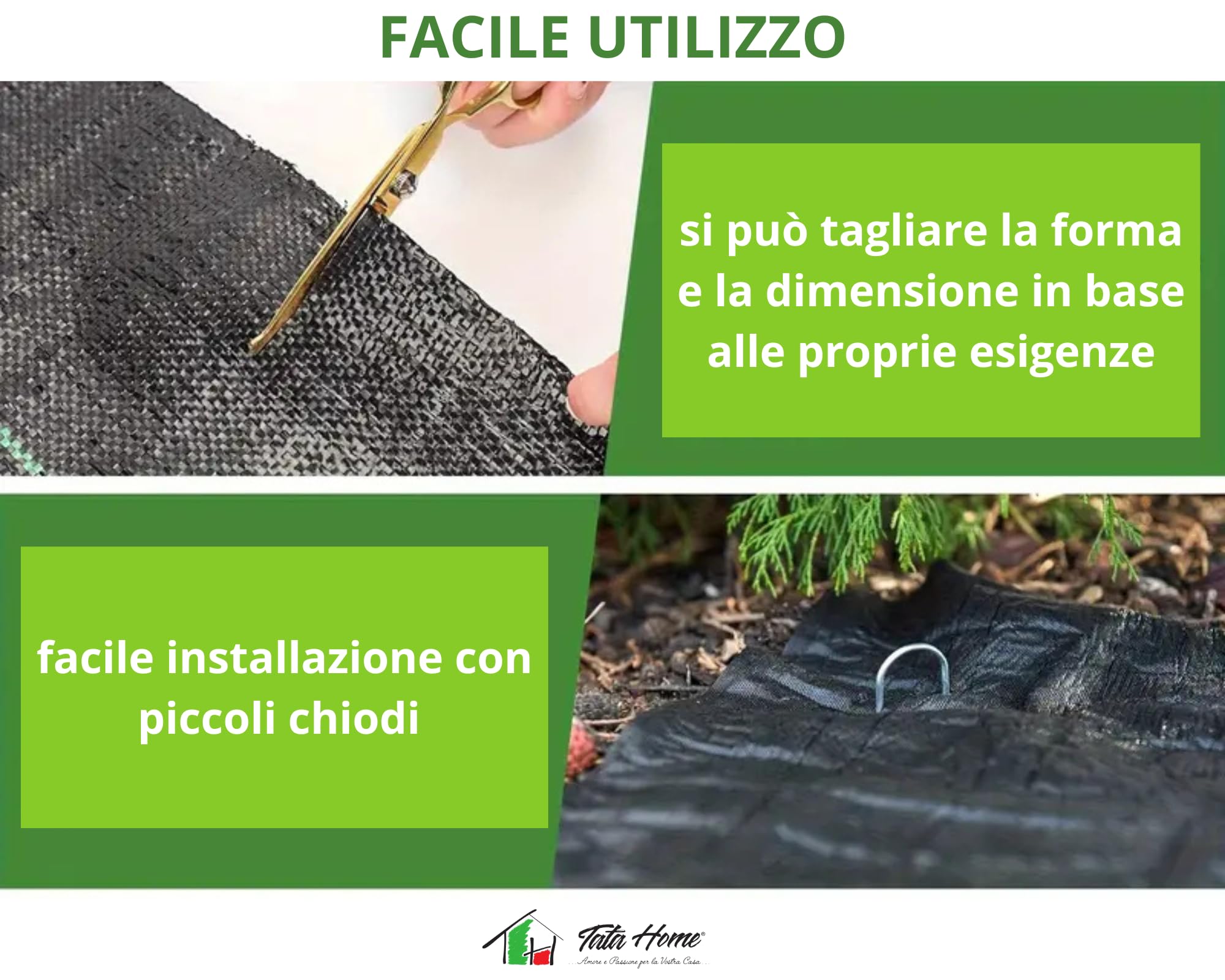 Tata Home Telo Pacciamatura 1x100 Metri 100g/m² Telo Anti Erbacce per Orto Giardino Tessuto Permeabile all'Acqua Stabilizzazione ai Raggi UV Barriere Contro Le Erbe Infestanti Colore Nero