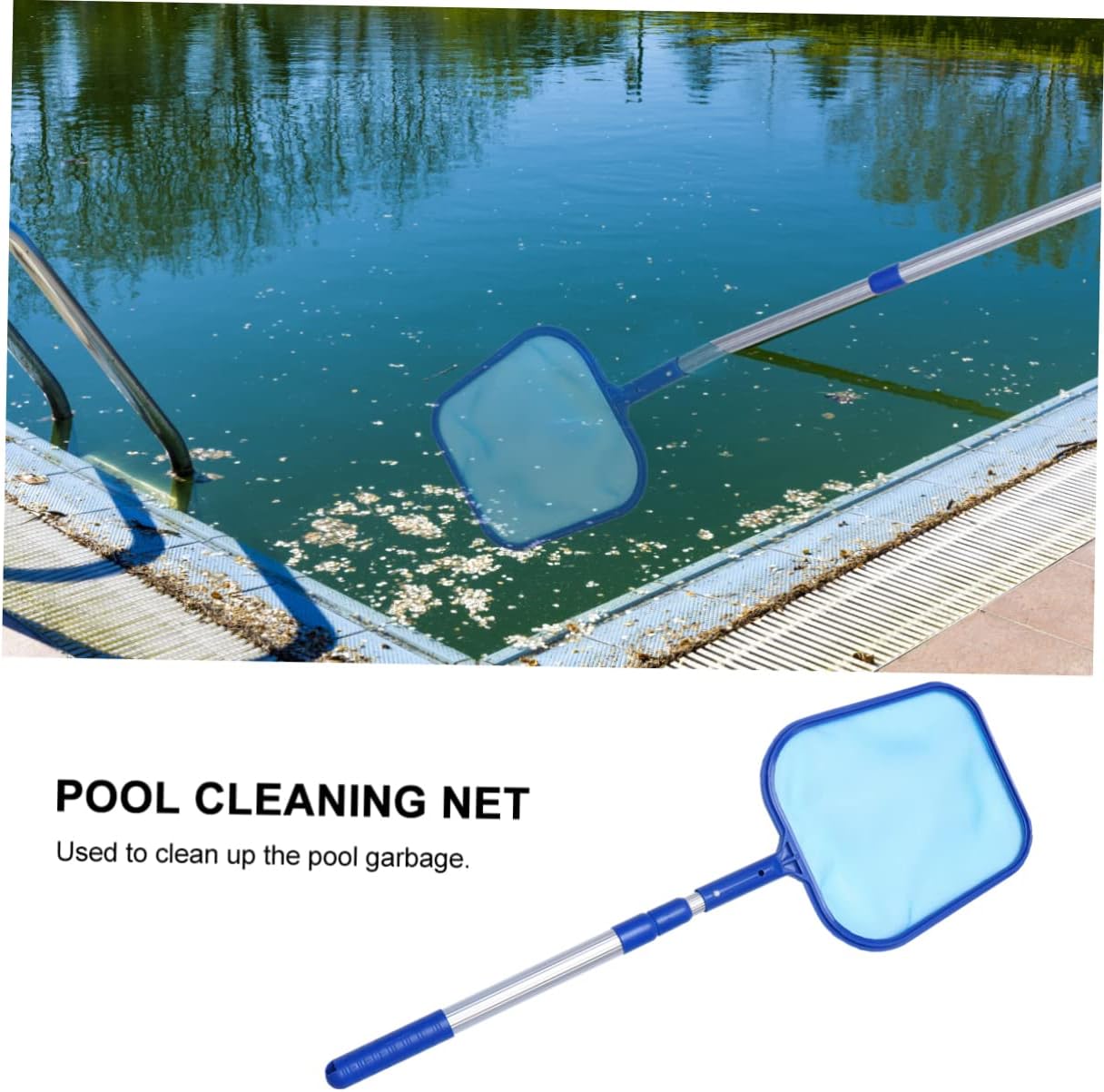 Toddmomy 1 Set Adjustable Pool Net Skimmer Tool Lightweight Leaf Rake for Swimming Pools Fountains Space Saving Design with Durable Frame Blue