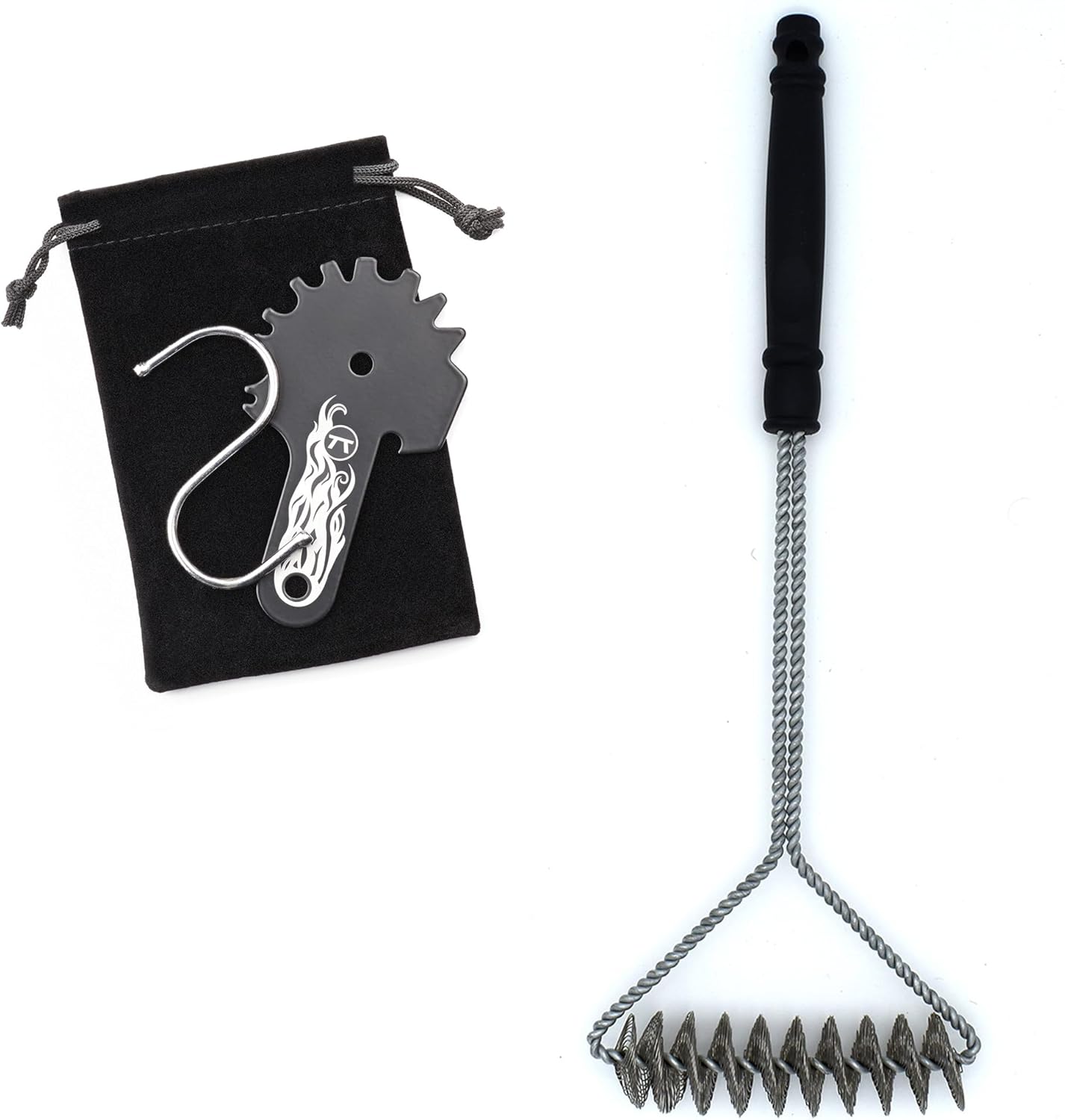 Outset Grill Cleaning Tool Set, Coil BBQ Brush and Grill Grate Scraper,Black