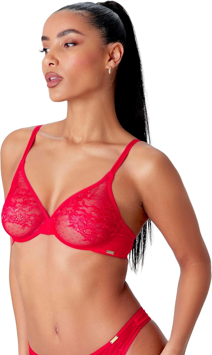 Gossard Womens Glossies Lace Sheer Molded Bra, Red (Chilli Red), 36F US - Image 2
