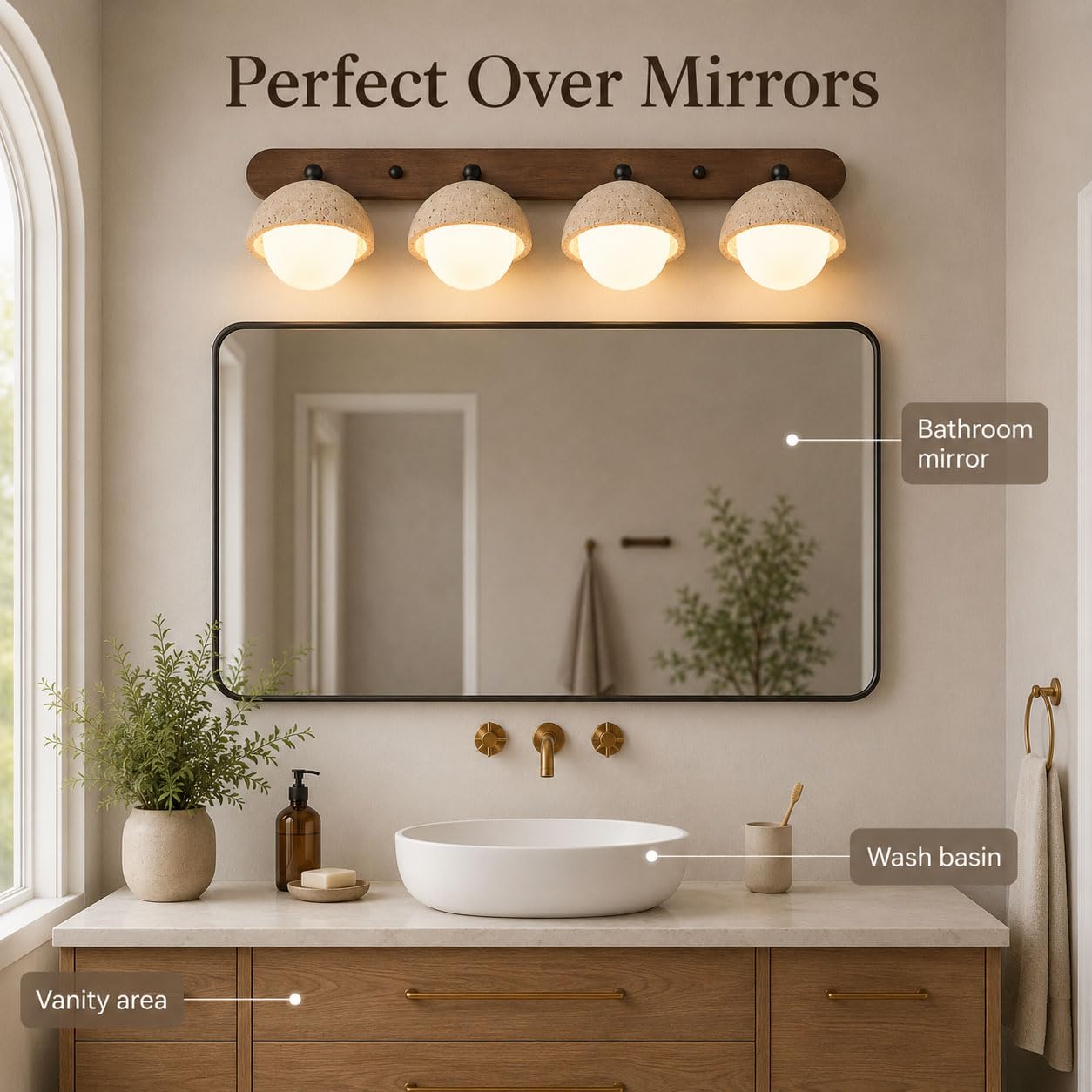 Applique Murale LED en Travertin, Lampe de Miroir Salle de Bain