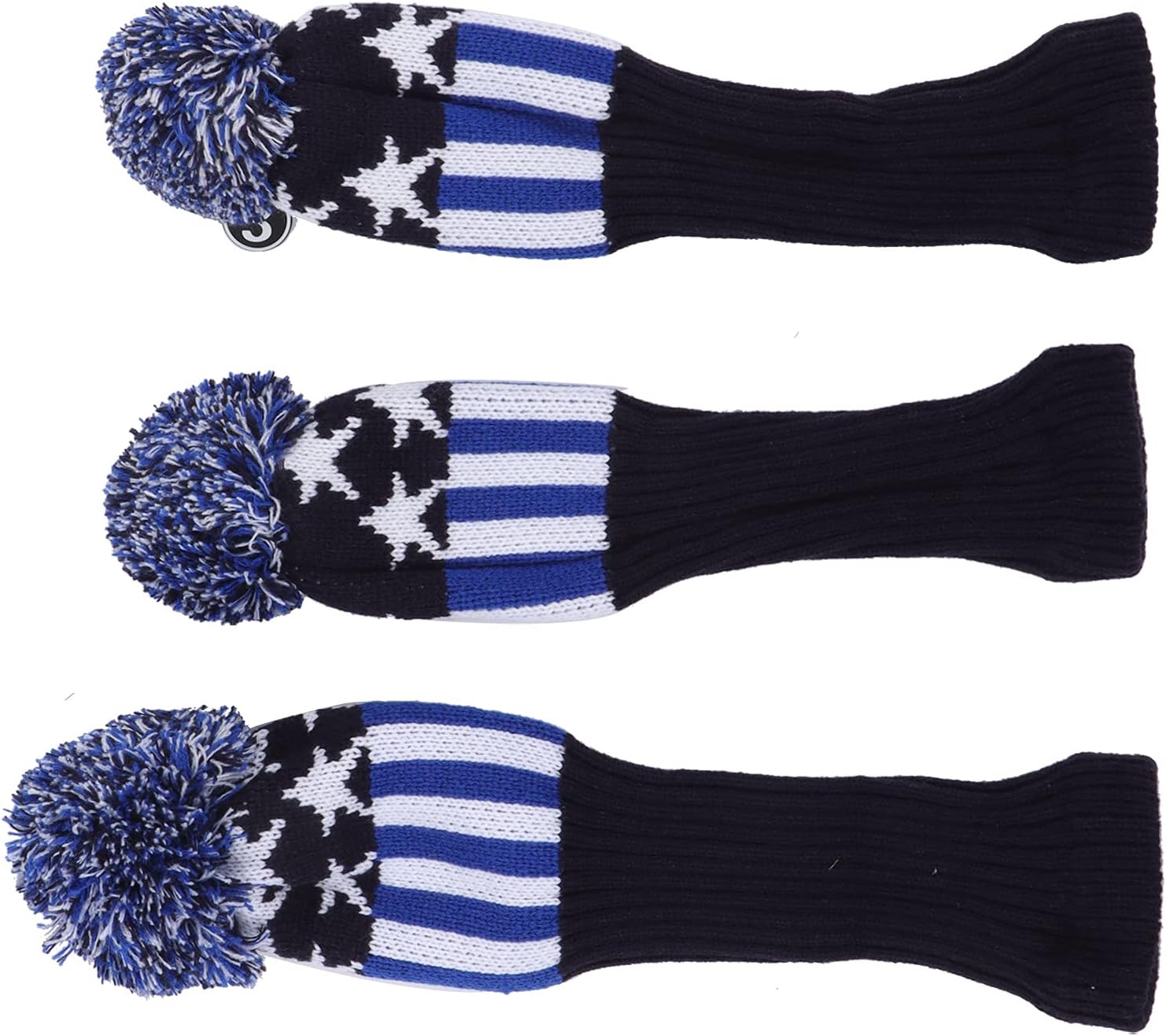 Keenso Knitted Club Head Covers, No.1/3/5 3 Covers in 1 Set Club Woolen Yarn Knit Cover for Wooden Club Head Protection
