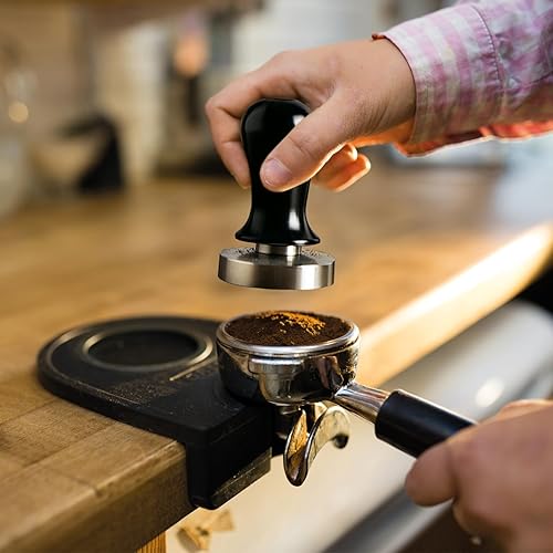 Miniatura 9 de Manipulación de café expreso calibrada de presión constante, base plana de acero inoxidable inoxidable, mango de aluminio negro, presión precisa, se