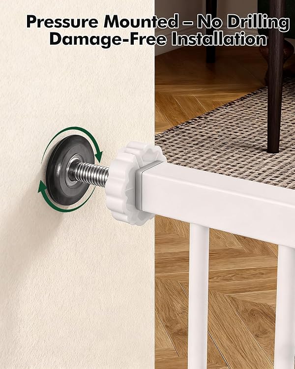 Adjustable Pet Gate with Cat Door, Auto-Close Pressure-Mounted Safety Gate for Doorways & Stairs – Ideal for Multi-Pet Homes (29–45 Inches, White) by FuzzyNest - Image 7