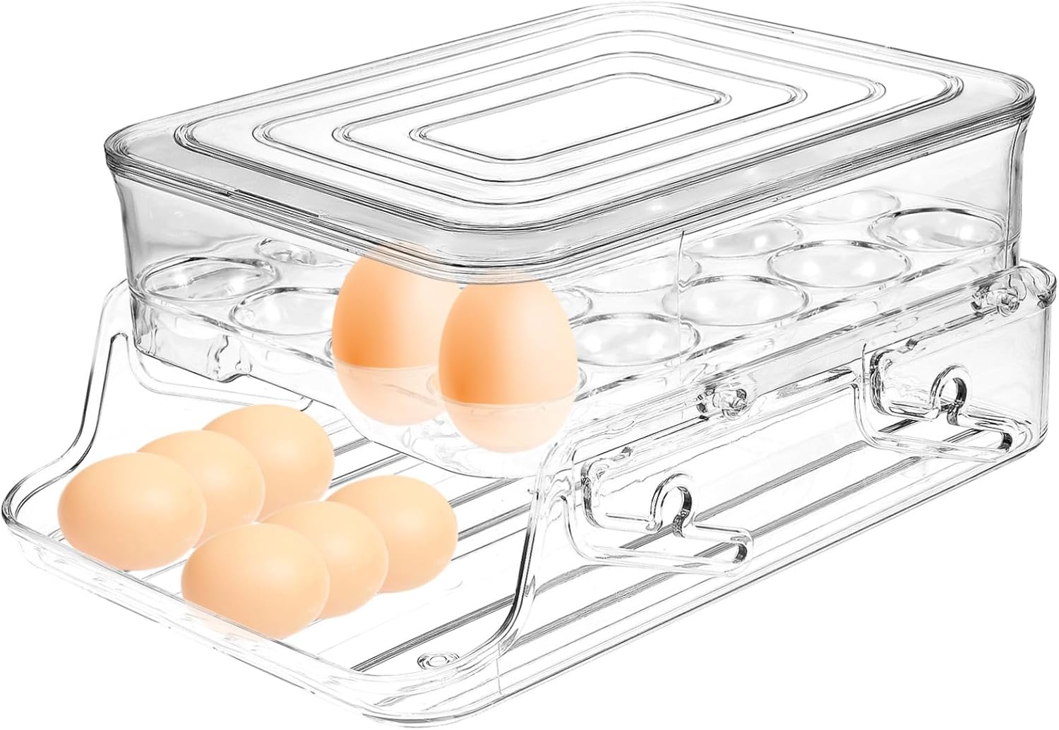 BESTOYARD Transparent Egg Storage Box with Lid Rolling Egg Dispenser for Refrigerator Stackable Design for Easy Access and Organization Kitchen Organizer