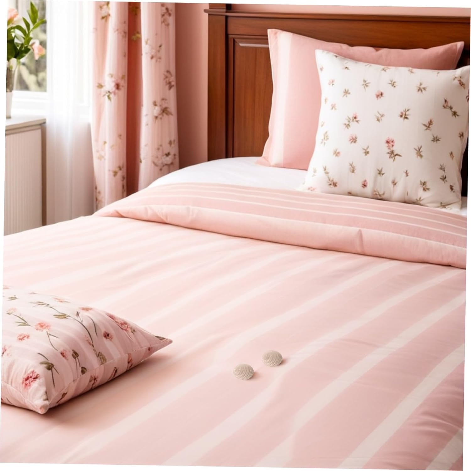 30pcs Fabric Covered Bed Skirt Pins with Spiral Stainless Steel Design, Non-Slip Bedskirt Tacks for Sofa Slipcover and Bed Ruffle Holders, Easy Installation and Wrinkle-Free Beige
