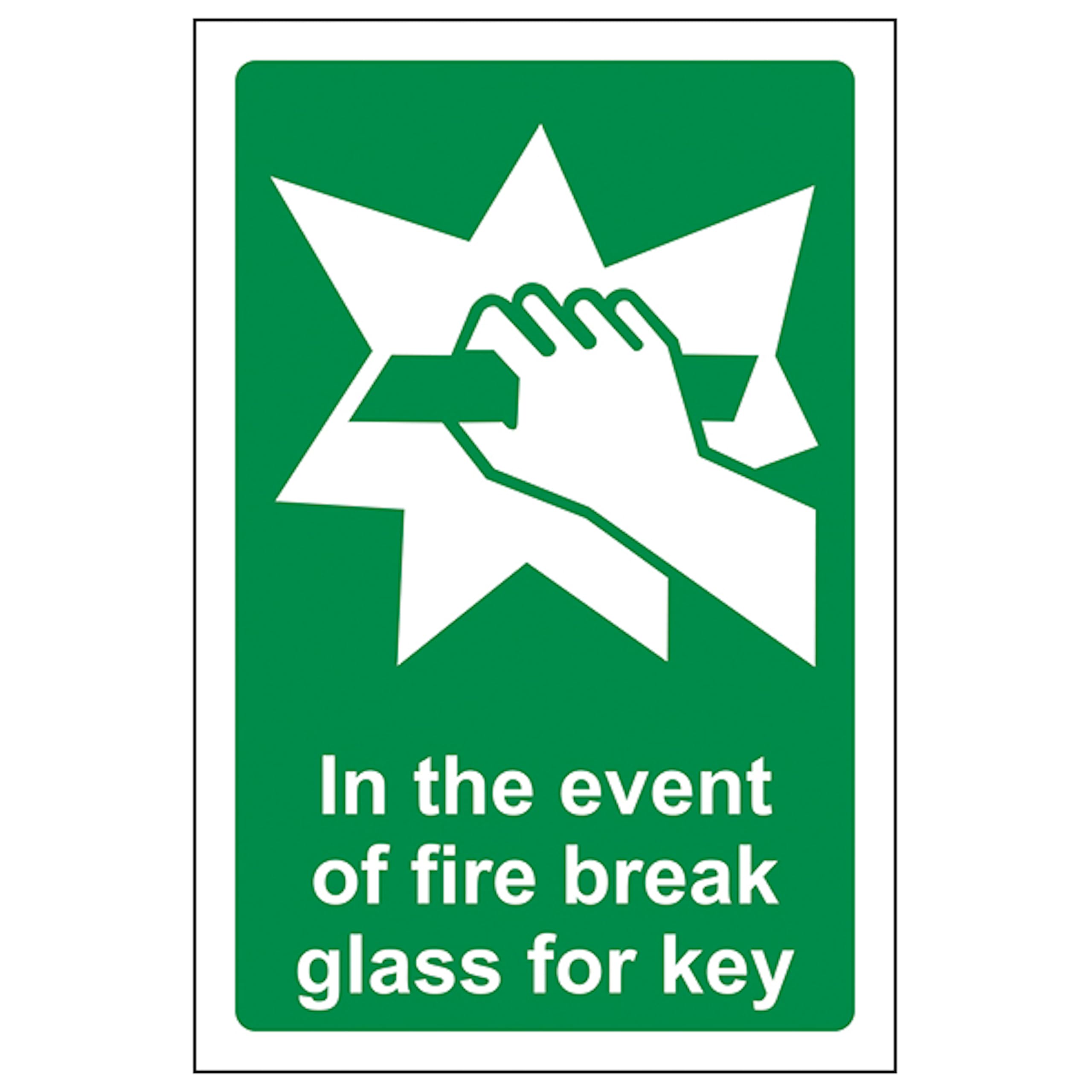 V Safety In The Event Of Fire Break Glass For Key 100 x 150 mm - 2mm Rigid Plastic Safety Sign
