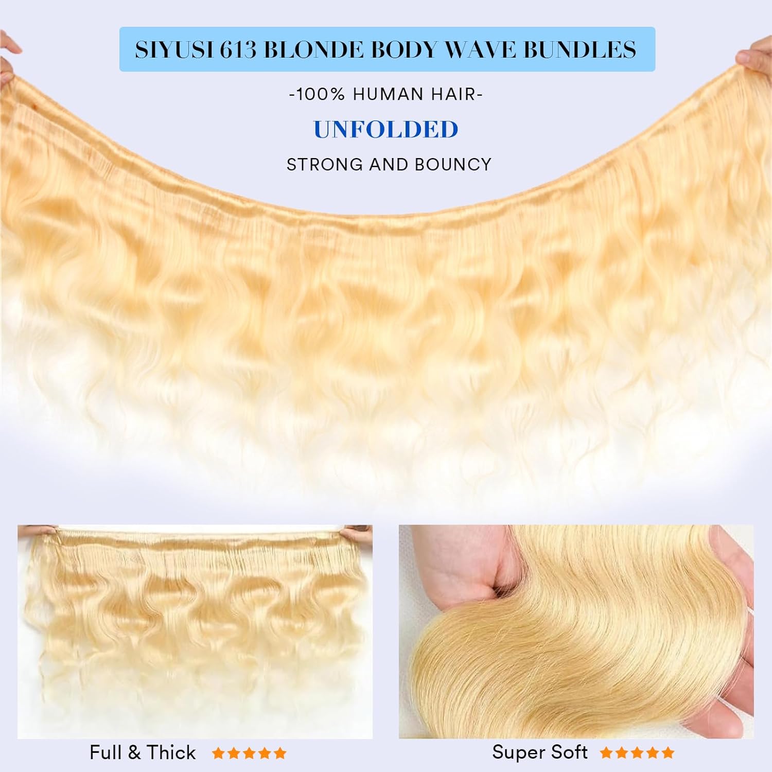 613 Bundles Blonde Human Hair Single Bundle 26 Inch Body Wave 1 Bundle 12A 100% Unprocessed Brazilian Virgin Hair 613 Blonde Bundle Hair Extensions