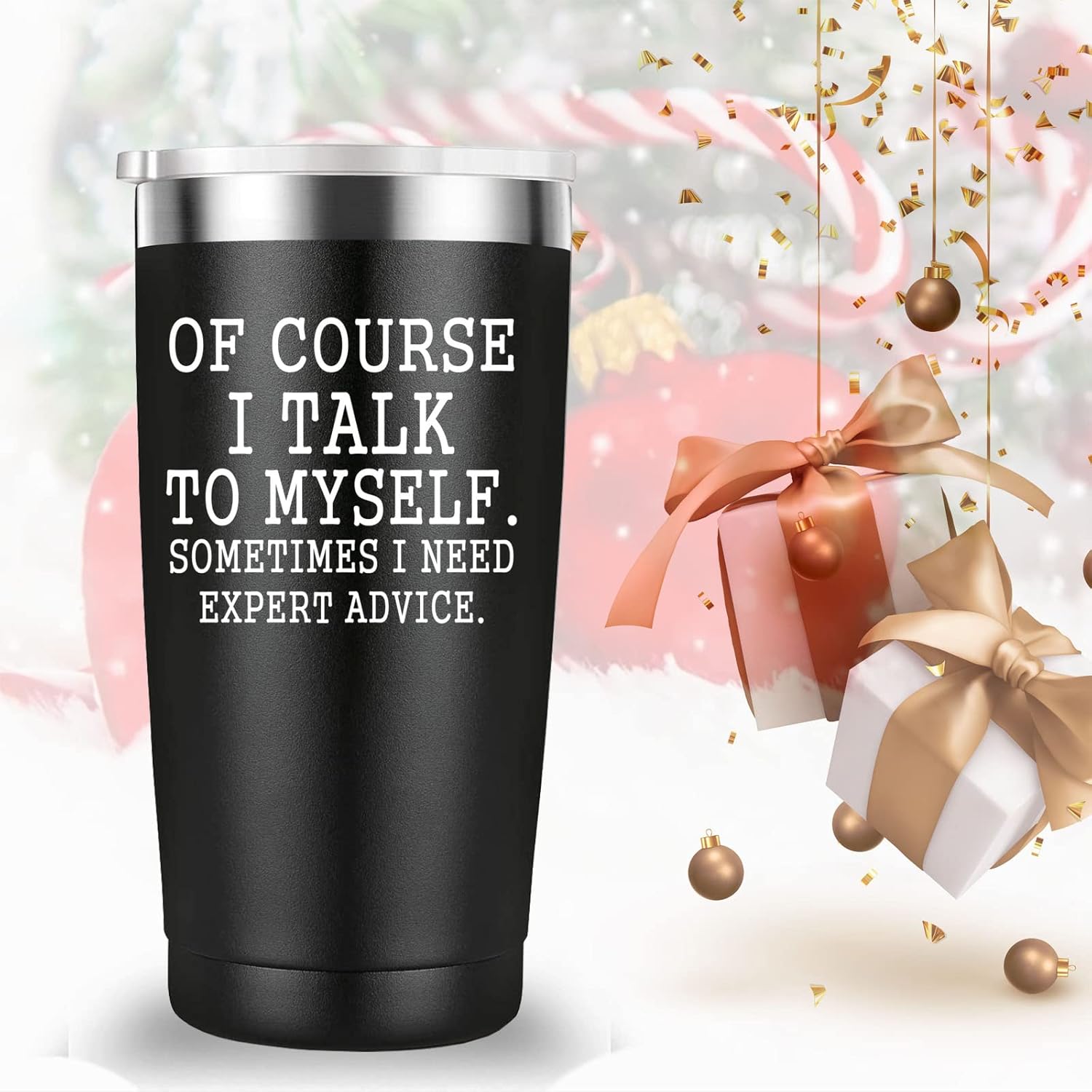 Mamihlap Of Course I Talk To Myself Travel Mug Tumbler.Crazy Christmas Gifts for Men Women.Funny Boyfriend,Girlfriend,Husband,Wife,Coworker,Boss,Friend Gifts.(20 oz Black) - Image 5