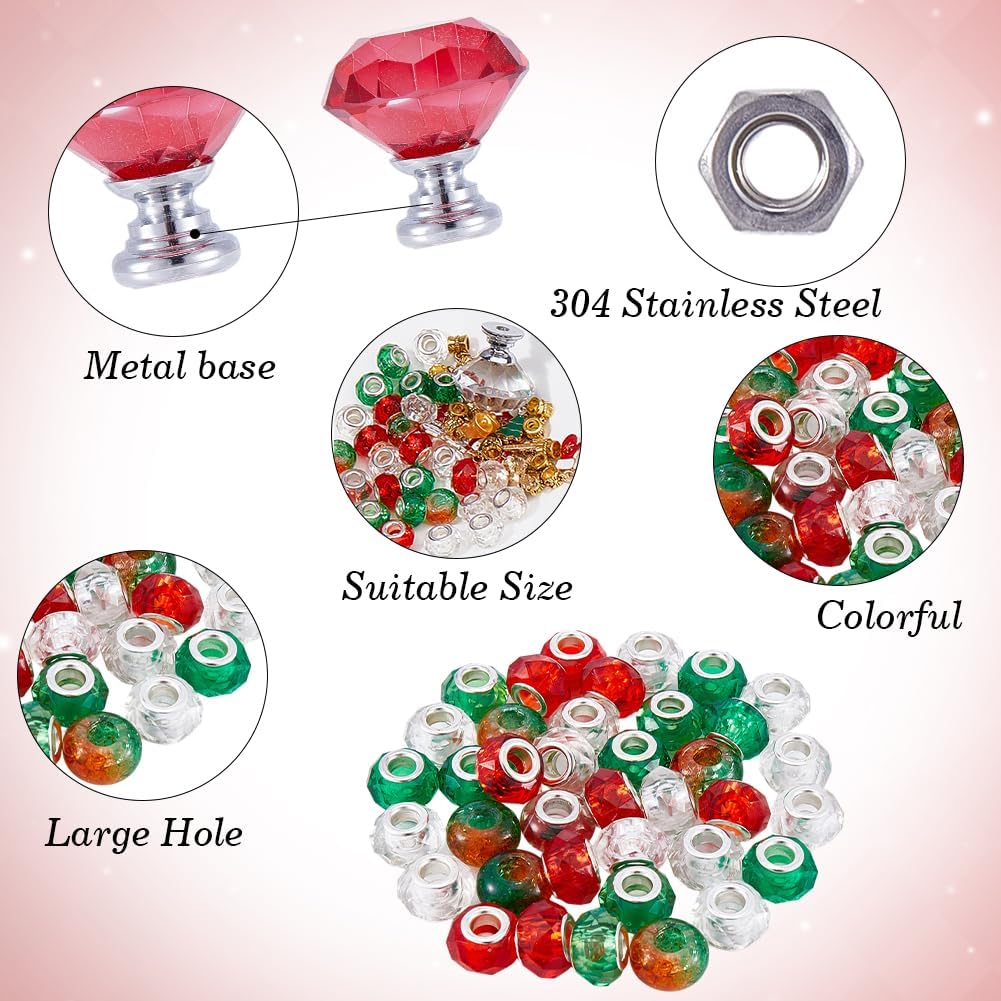 SUNNYCLUE 140Pcs Beaded Garden Stakes Kit DIY Fairy Garden Stakes Wand Christmas Decorative Beads with Assorted Round Large Hole Beads Crystal Stopper Top Threaded Rod Stainless Steel Nuts for Outdoor