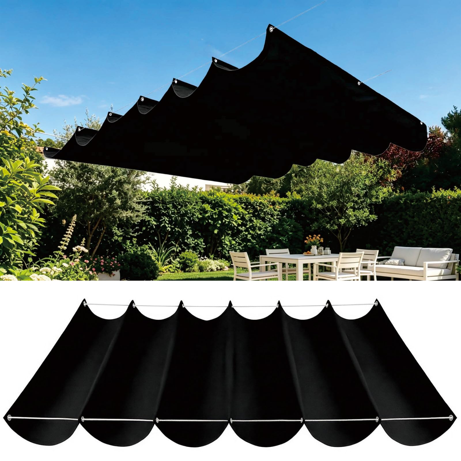 Voile d'ombrage rétractable noir 330x895 cm en toile PES étanche pour jardin