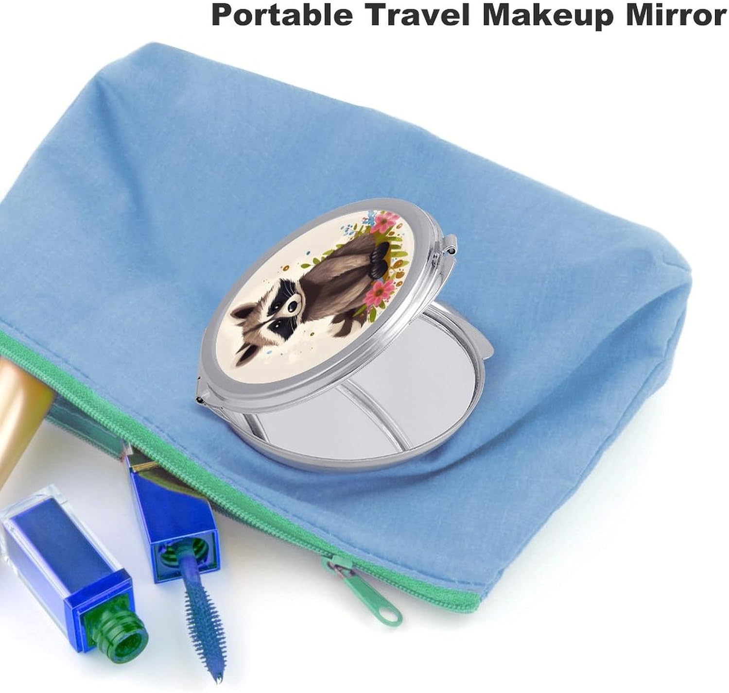 Raccoon Portable Makeup Mirror, Sided Travel Hand Mirror Mini Folding Mirror for Precise Makeup Women Daily Use
