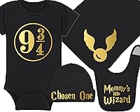 Vista 47 de Sombrero de bebé Wizard - Chosen One (tela negra - diseño dorado)