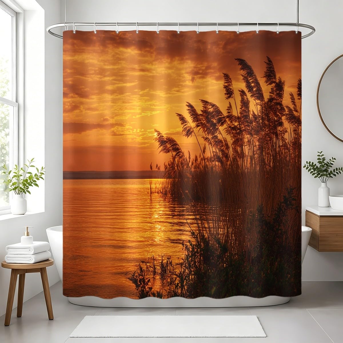 Generico Tenda Doccia 240x200 cm Giallo Impermeabile per Vasca da Bagno