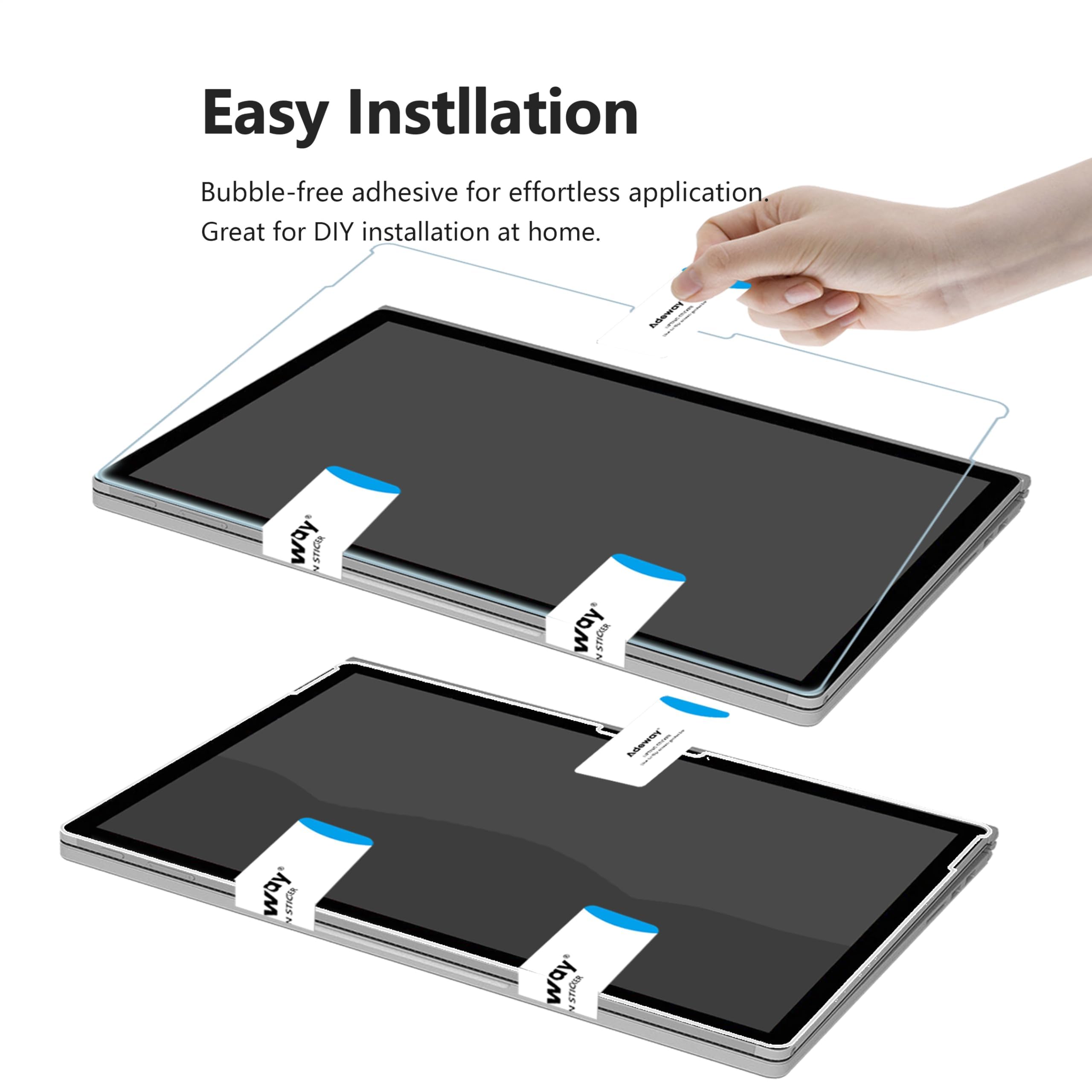 Adeway Pellicola Protettiva per Schermo per Surface Laptop 7 15 Pollici (AIPC 2024), Vetro Temperato con Durezza 9H, Installazione Facile, Ultra Chiaro, Compatibile con Surface Pen,2 pezzi
