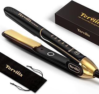 Terviiix 100% Titanium Flat Iron, 24K Salon Professional Hair Straightener and Curler 2 in 1, Non-Snagging Straightening Iron for One Swipe, 15s Ultra Fast Heating, Dual Voltage, Auto Shut Off, 1'