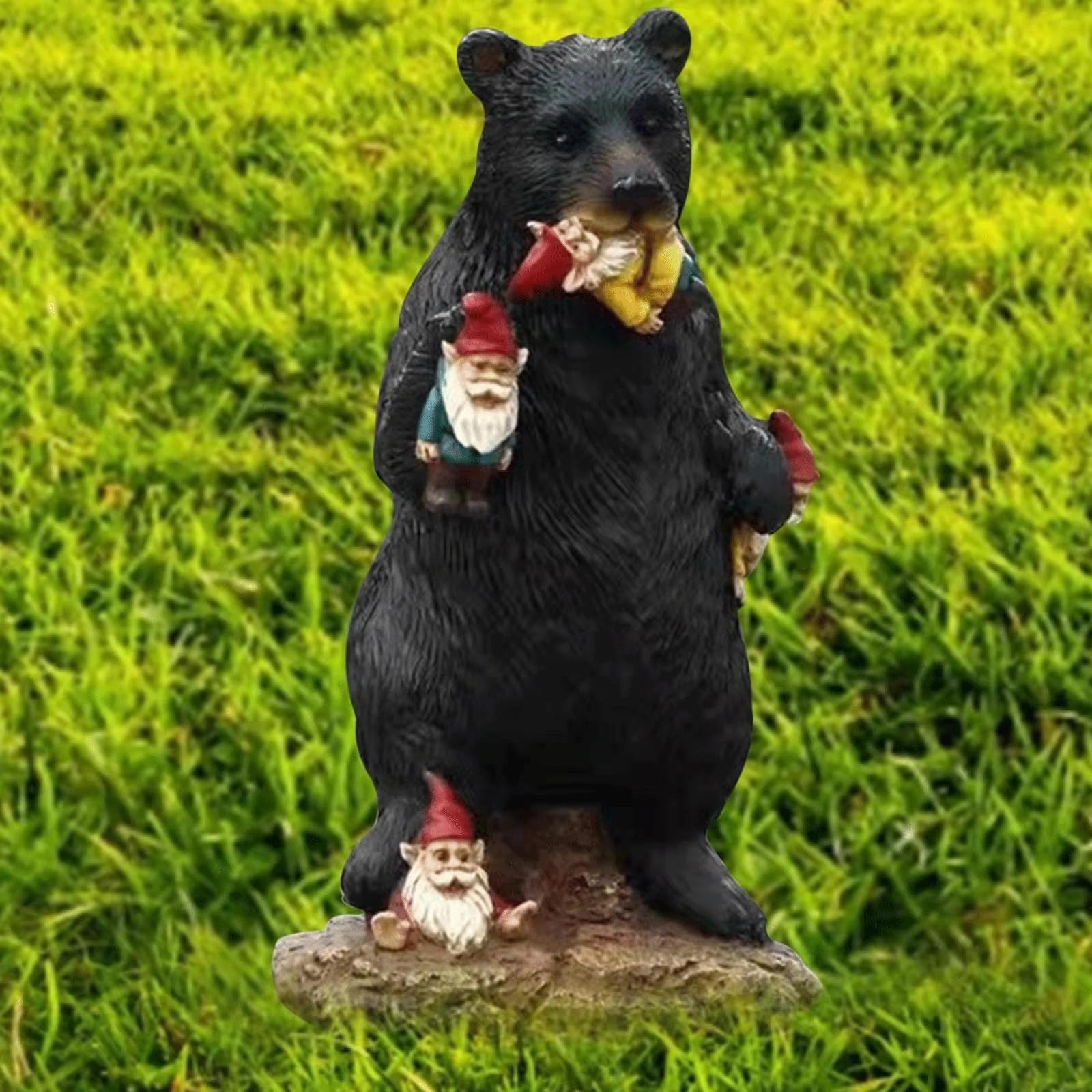 Decoraciones para exteriores para patio, oso negro, comiendo gnomos, esculturas divertidas, estatua de resina, adornos de resina para interiores y exteriores, jardín, patio, césped, patio