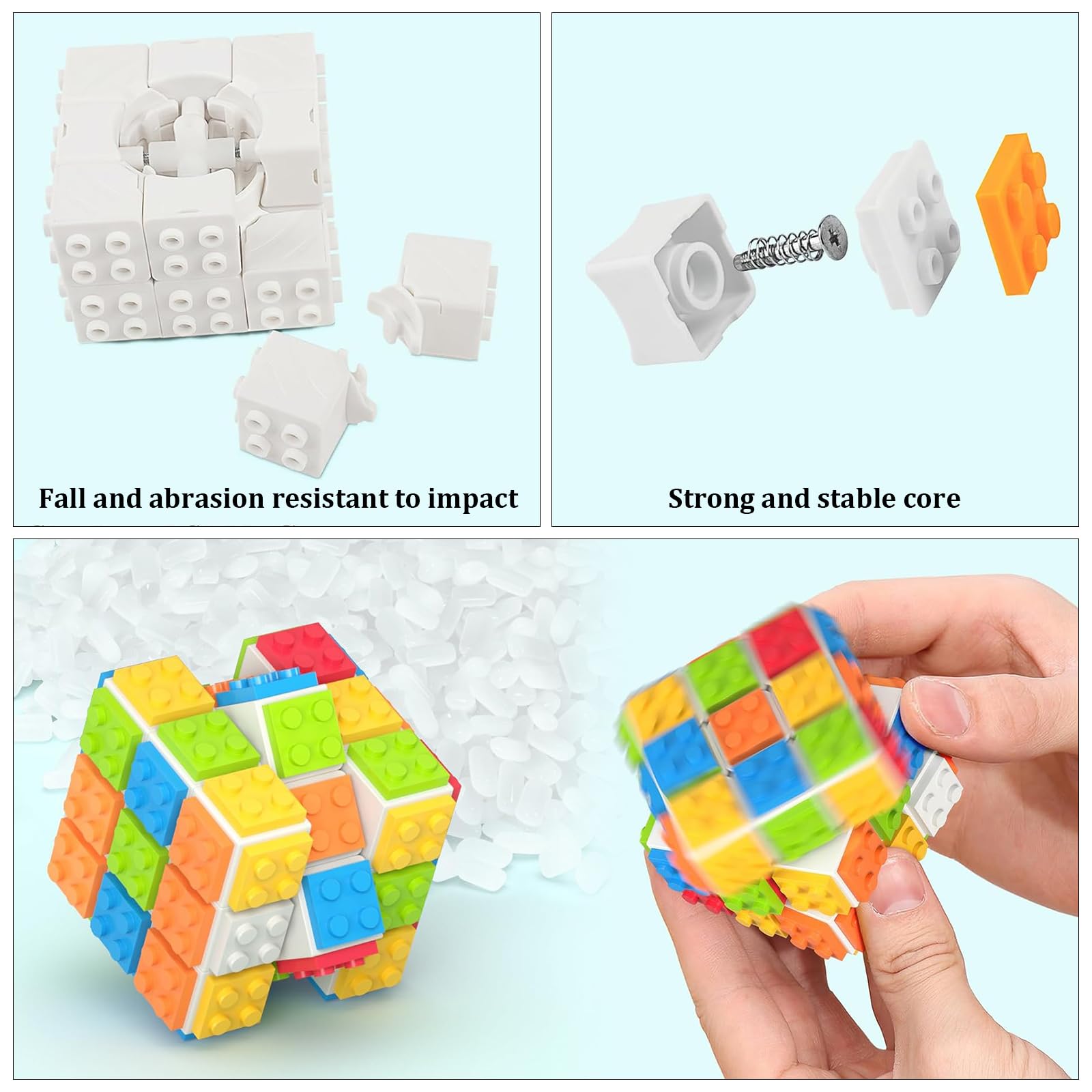 D-FantiX Build-on Brick Cube 3 x 3 - 3 x 3 x 3 cm - Speed Cube 2 en 1 - Puzzle avec pierre - Aide à la séparation des pierres