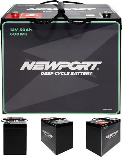 Newport 12V50Ah Deep Cycle Heavy-Duty Marine Battery, Lightweight & Sealed