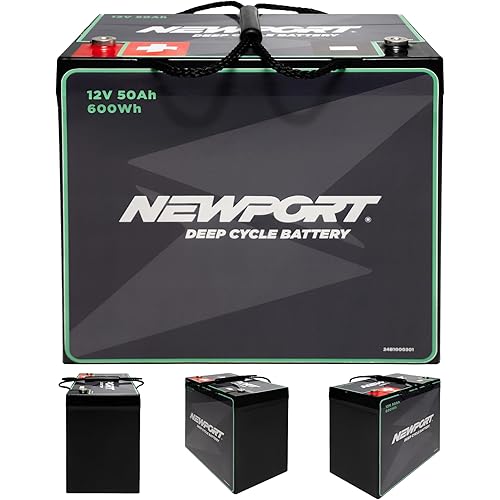 Newport 12V50Ah Deep Cycle Heavy-Duty Marine Battery, Lightweight & Sealed AGM, Trolling Motor Compatible