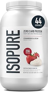 Isopure Zero Carb 100% Pure Whey Isolate Protein Powder, Lactose Free, Gluten Free, With Vitamins, Strawberries & Cream, 25g Protein Per Serving, 3 Lbs, 44 Servings (Packaging May Vary)