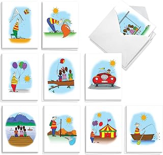 The Best Card Company 20 Assorted Blank Notes Bulk Box Set 4 x 5.12 Inch with Envelopes (10 Designs, 2 Each) Children Drawing Style - Childhood Dreams AM10688OCB-B2x10