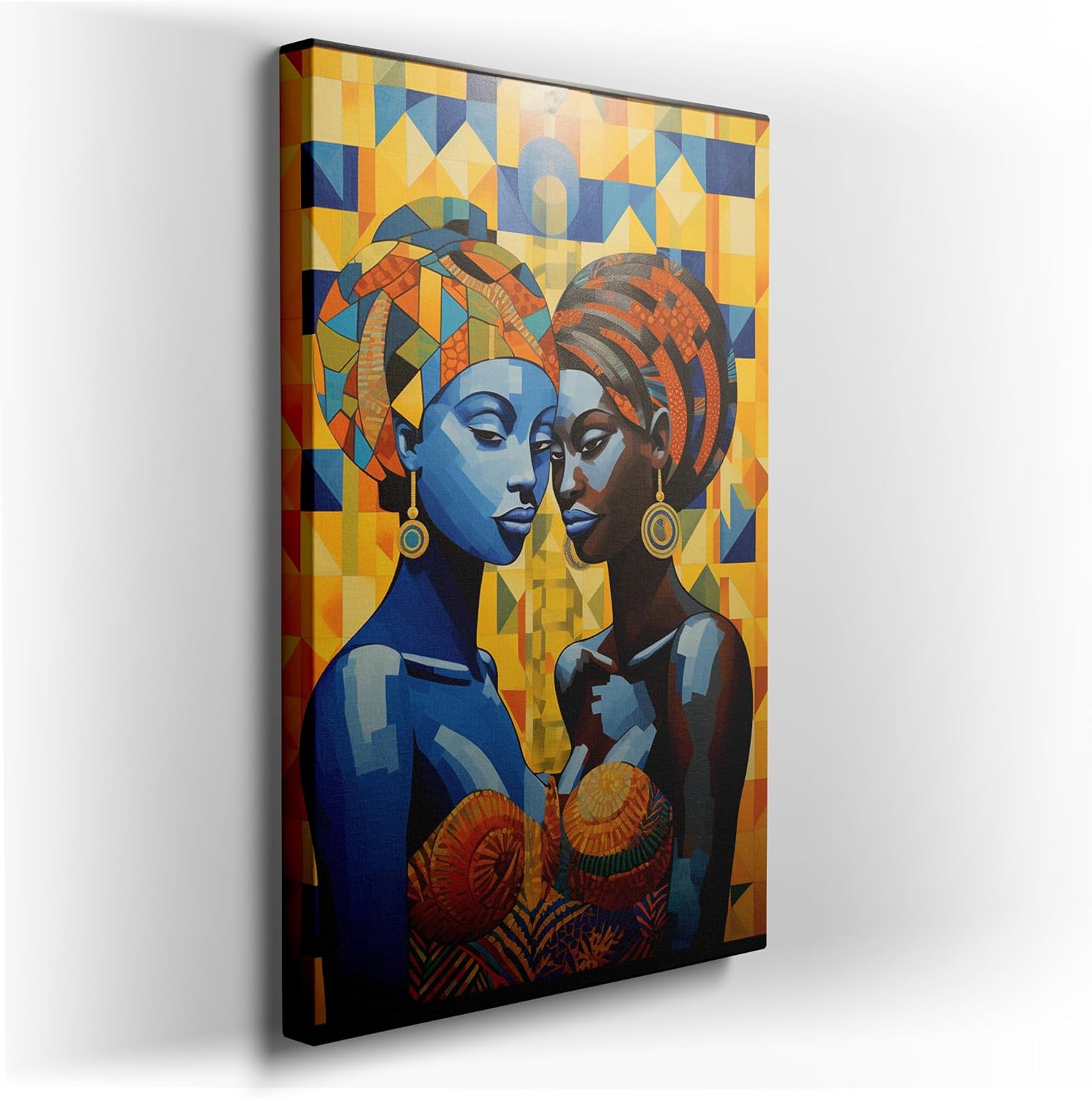Canvas for Living Room. Harmonious Hues of Heritage: A Vivid Canvas of African Tradition, 27 x 18 inch Canvas Wall Art - Modern Home Decor