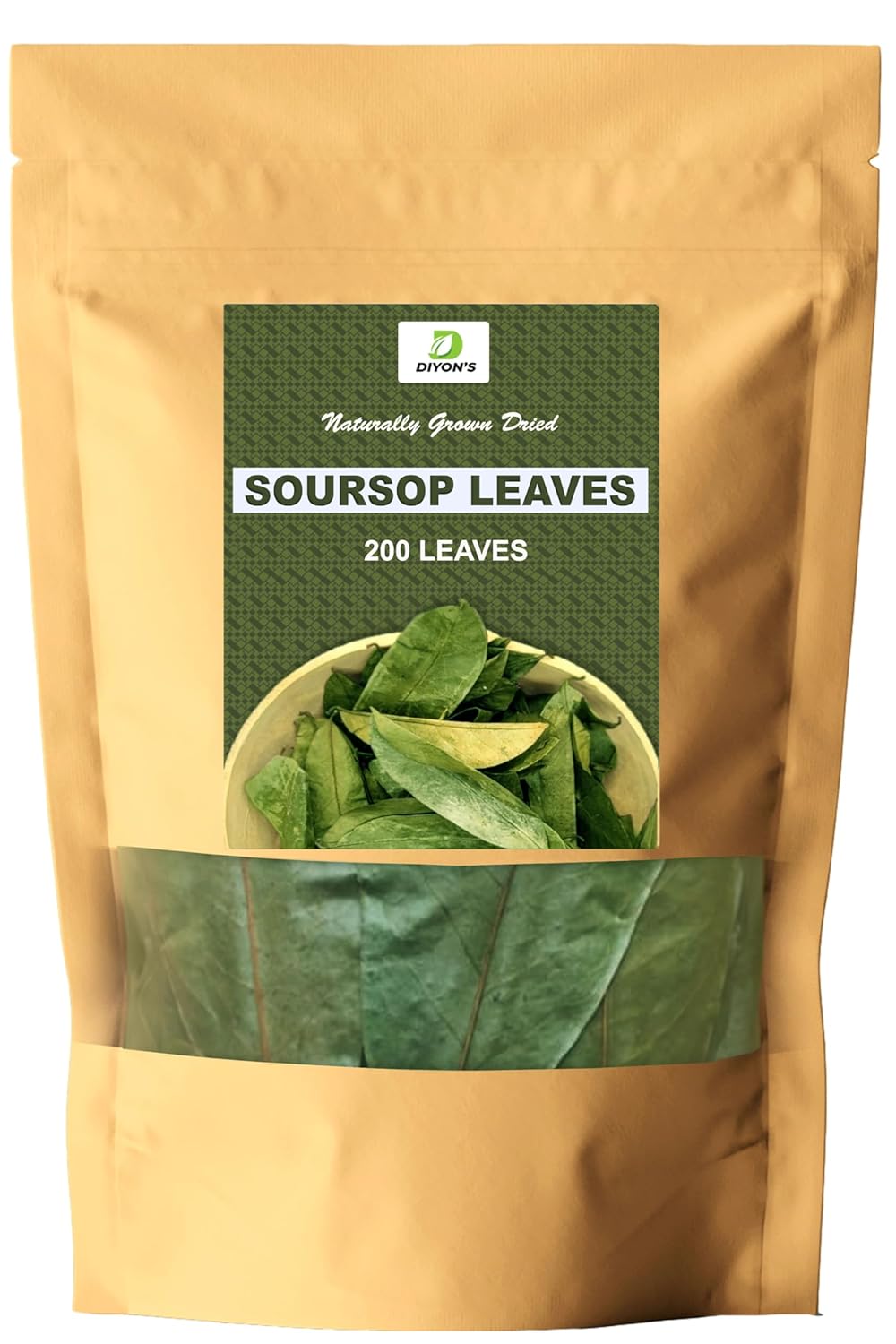 Diyon's Dried Whole Soursop 200 Leaves (110g) 100% All Natural, Delicious Fresh Tea | From Sri Lanka | Premium Wildcrafted Quality, Packed In a Stand up Resealable Pouch.