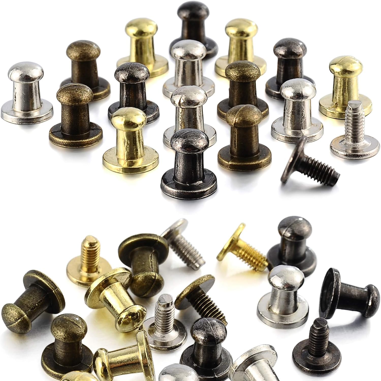 RUBYCA 500 Sets silberfarbene Knopfspitzen und Nieten aus Metall mit Schraubverschluss für Lederhandwerk DIY 8 mm x 8 mm
