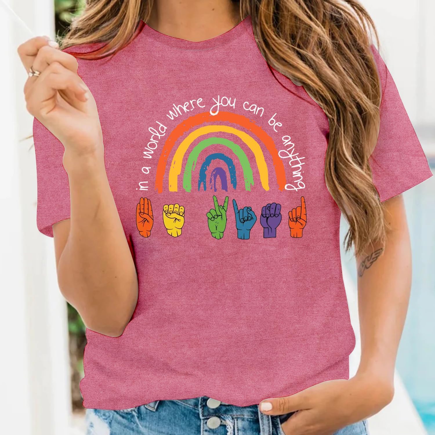 LBP Be Kind Shirt for Women Pride Rainbow T-Shirt Casual Inspirational Kindness Tee - Image 2