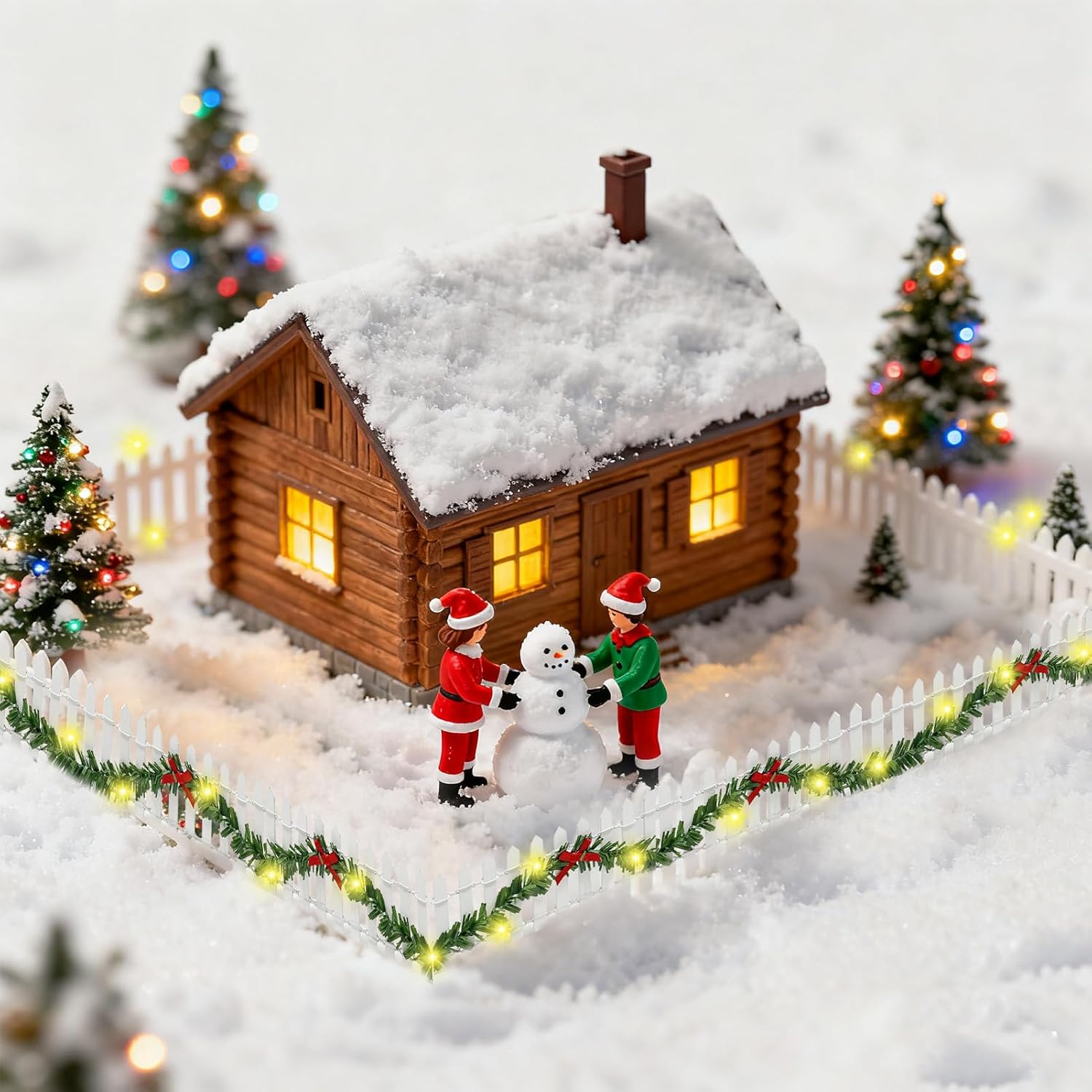 4 Pieces Christmas Village Accessories Decorative Fences Garden, White Christmas Decorative Picket Fence Snow Accessories for Xmas Dollhouse Collections Snow Figurine Mini Village Landscape