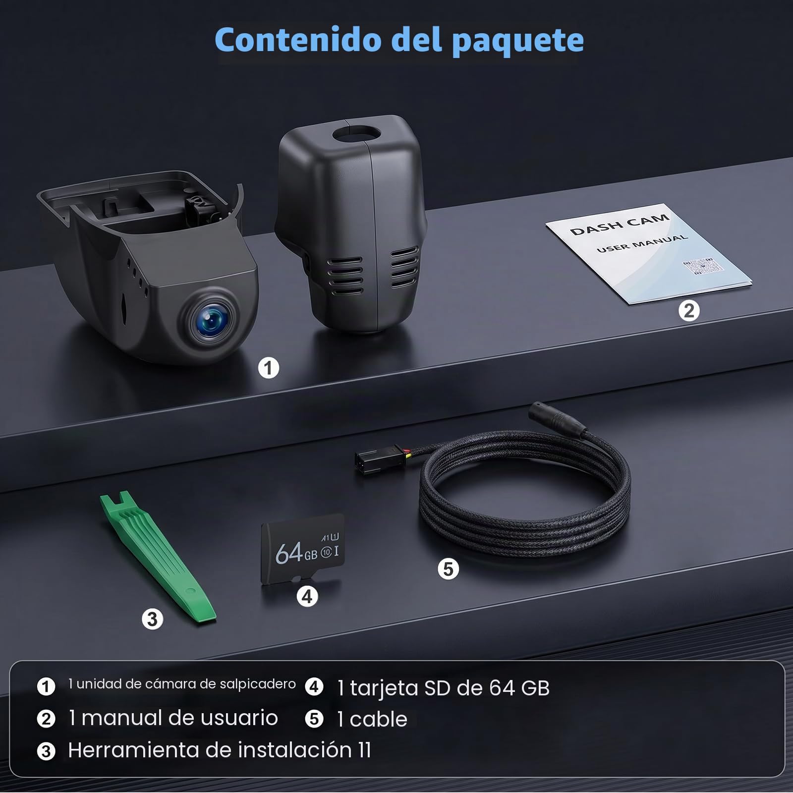 4K DashCam Compatible con VW Tiguan 2018-2024, DashCam Coche con vídeo 2160P y WiFi, Sensor G, Modo de Aparcamiento, Grabación en Bucle, Dash CAM con Gran Angular de 150°, Tarjeta de 64 GB