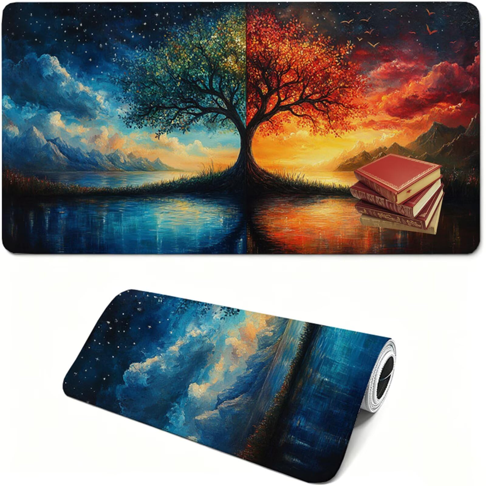 Tapis de Souris Gaming XXL,1000x500x3mm Tapis de Souris Bleu,Grand Tapis de Bureau sous Main avec Surface Spéciale Améliore la Vitesse et la Précision,Imperméable Mouse Pad Arbre pour Bureau XF-793