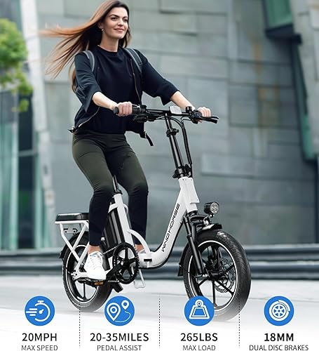 Vista 12 de WINDHORSE Bicicleta eléctrica para adultos, bicicleta eléctrica plegable con motor de pico de 630 W, freno de disco dual, rango de 19-35 millas y 25