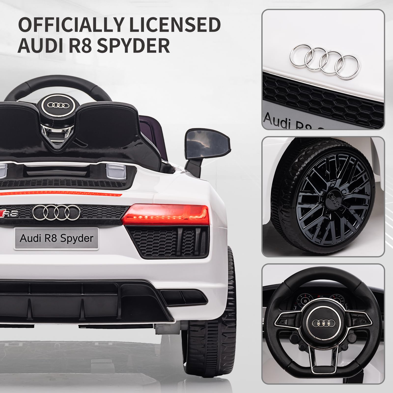 Audi Coche Eléctrico Infantil 12V con Control Remoto Suspensión Música LED Puertas Tijera Blanco