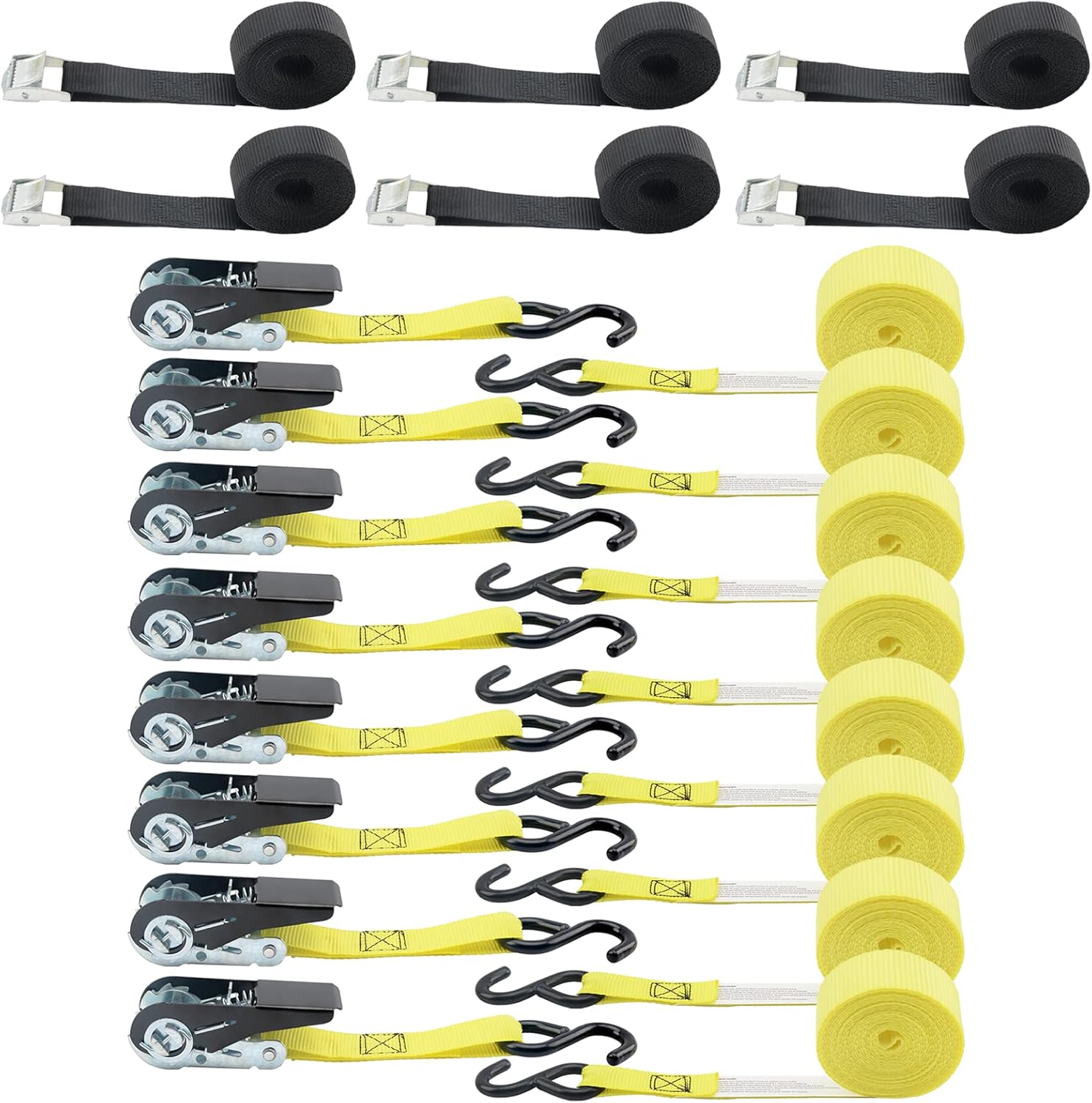 XSTRAP Ratchet Tie Down Straps - 8PK - 1'' x 10 ft Cargo Straps + 6PK 8FT Cam Buckle Straps Powersports Tie-Downs 1-Inch