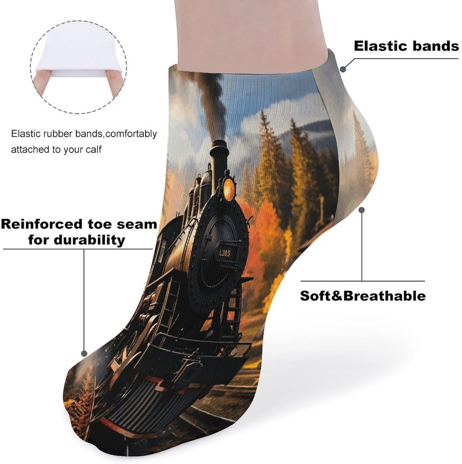 Vintage Steam Train 5Pairs Low Cut Ankle Socks for Women No Show Casual Breathable Athletic Socks for Sport