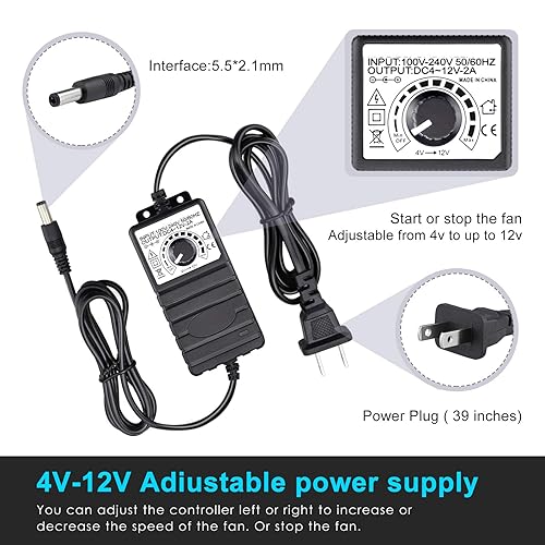 Miniatura 4 de Wathai Ventilador centrífugo de soplador de 4.724 in x 1.260 in Ventilador de 110 V 220 V AC con controlador de velocidad 4V a 12V, DC doble bola de