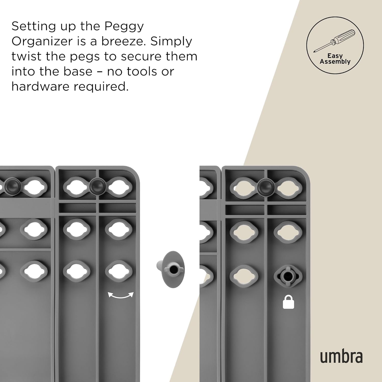 Peggy Kitchen Drawer Cupboard Organizer Tray - Adjustable Storage System For Food Containers, Cookware, Serveware, Utensils and More, Large, Grey