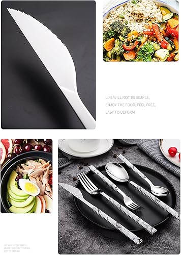 Miniatura 4 de Juego de cubiertos de acero inoxidable de grado alimenticio de 120 piezas con 24 cuchillos de carne, utensilios de cocina modernos para 24, pulido