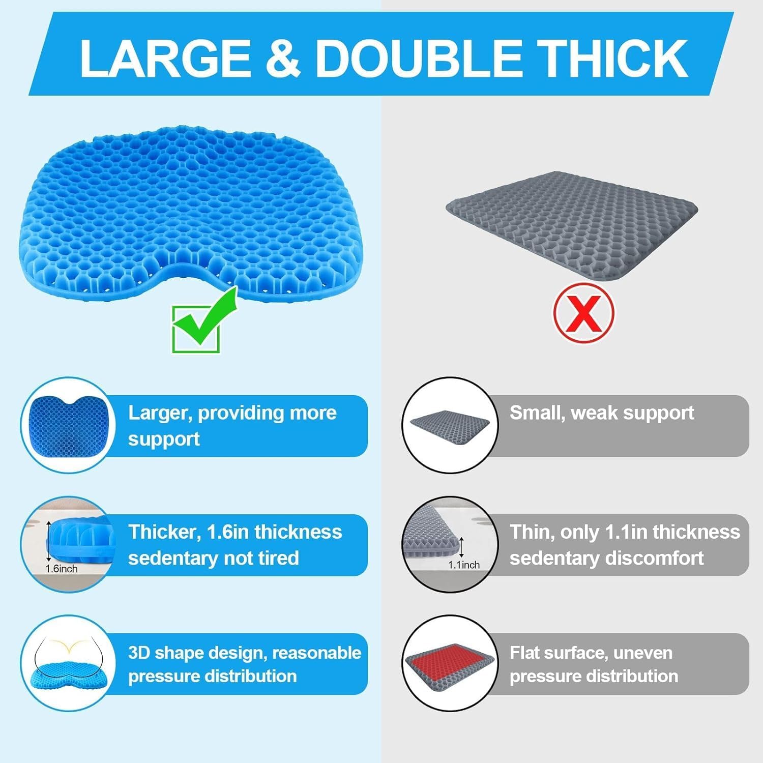Anti Slip Kayak Seat Cushion,Thick Waterproof Seat Cushion Kayak Gel Seat Pad With Non-Slip Cover For Sit In Kayak Inflatable Kayak Canoe & Boat Kayak Accessories For Fishing Water Sports Outdoors