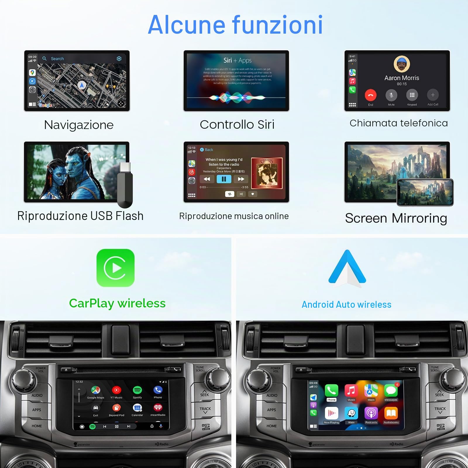 Adattatore auto wireless Carplay/Android per Toyota con Entune2.0 2014-2019 Fits for Tundra/Highlander/RAV4/Camry/Corolla/Avalon/Prius/CH-R