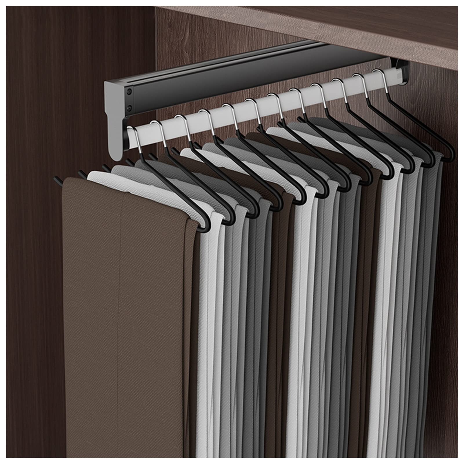 Tubo de riel para armario y estante para pantalones extensible negro