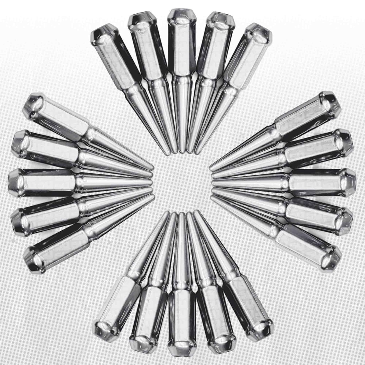 50 Caliber Racing Spike Lug Nut Set, 16 Pack, Chrome, 1/2"-20 RH SAE Thread – Heavy-Duty Steel, Aggressive Off-Road Style – Fits Trucks, SUVs, Jeeps, Custom Rims, Easy Install