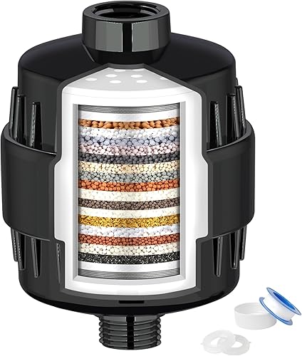 Filtro de ducha, filtro de cabezal de ducha de 20 etapas para agua dura, filtro de agua de ducha de alto rendimiento para eliminar el cloro, Negro