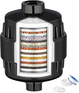 Shower Filter, 20 Stage Shower Head Filter for Hard Water, High Output Shower Water Filter to Remove Chlorine, Fluoride and Other Impurities, Improves Skin Condition (Black)