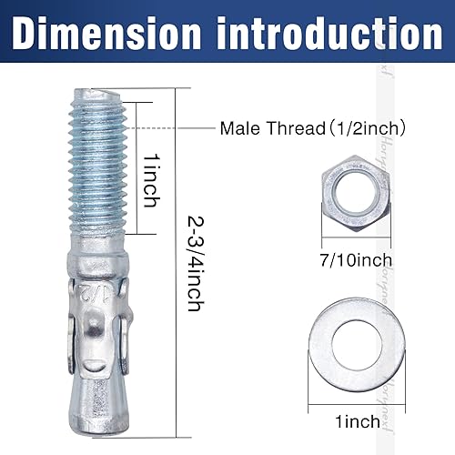 Miniatura 15 de Kit de anclaje de cuña de acero al carbono de 3/8 x 2-1/2 pulgadas para cemento de hormigón, pared, suelo, cubierta, soporte de base de cerca, poste