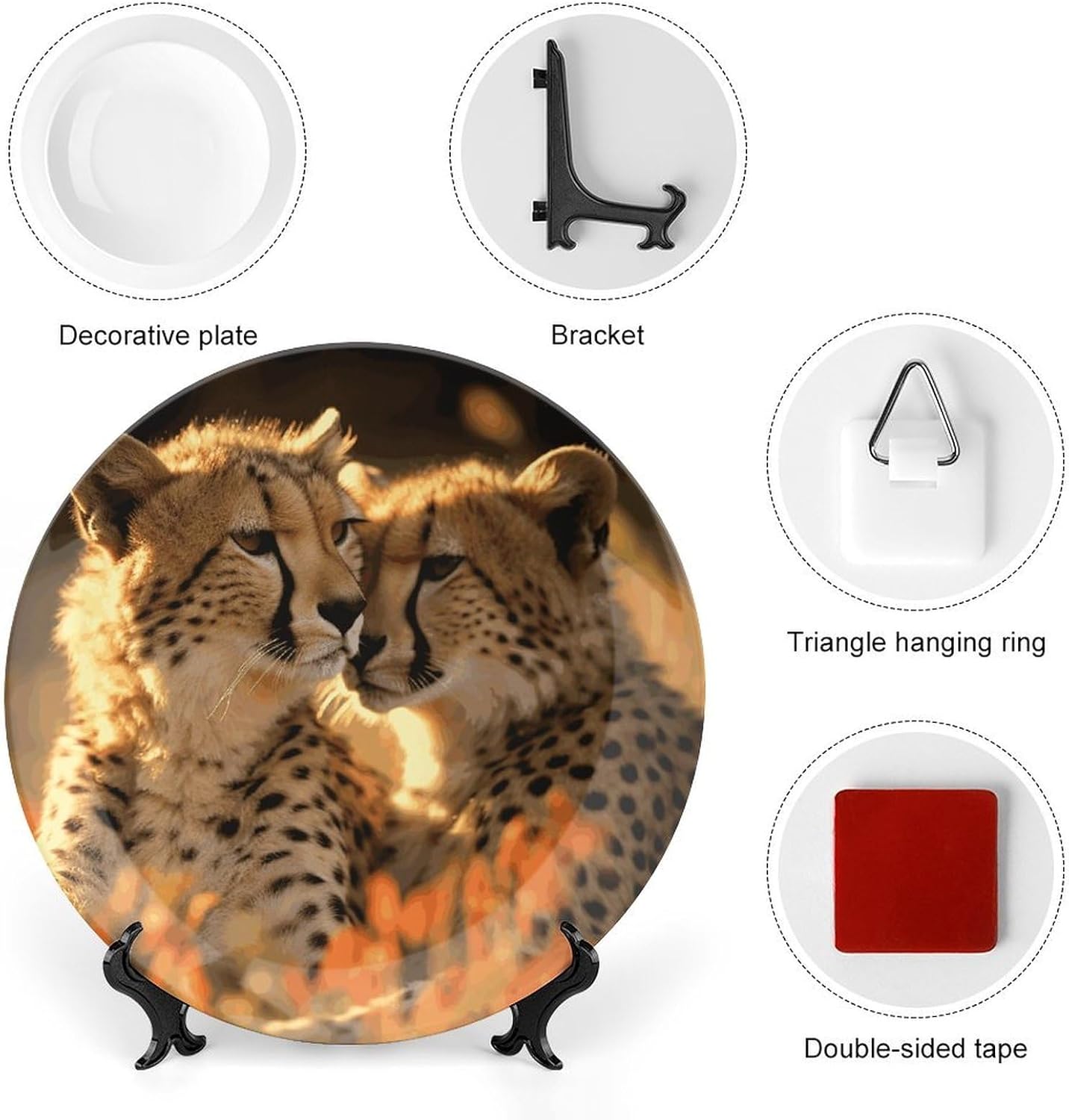 Bone China Decorative Plates Cheetah Love Ceramic Decorative Plate Wall Decor with Display Stand Ceramic Ornaments for Wall Hanging Decoration