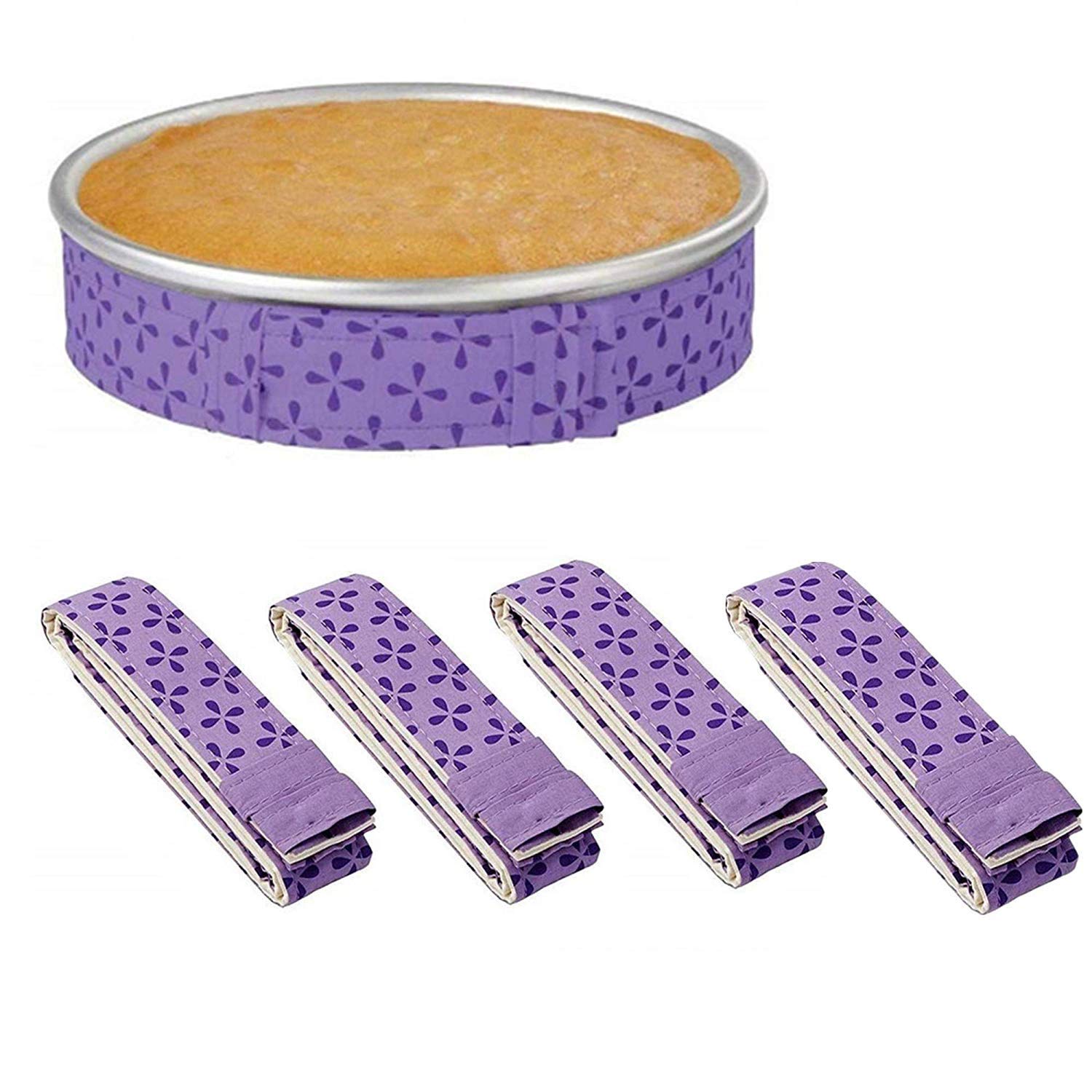 J Lucky 4-Piece Bake Even Cake Strips, Super Absorbent Thick Cotton, Keeps Cakes More Level and Prevents Crowning with Cleaner Edges for a Professional Look