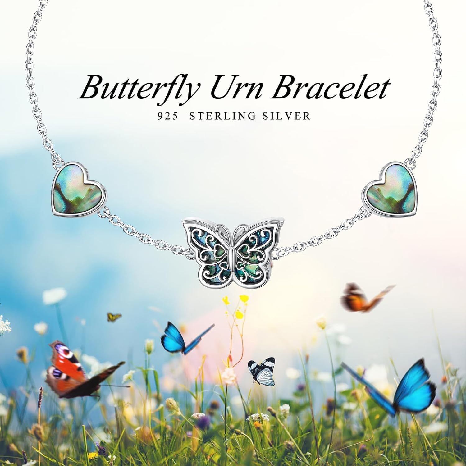 FLYOW 925 Sterling Silver Butterfly Bracelet of Memorial Keepsake Cremation Urn Bracelet for Ashes for Women Adjustable Chain 7+2 Inch Easter Day of the Dead Presents